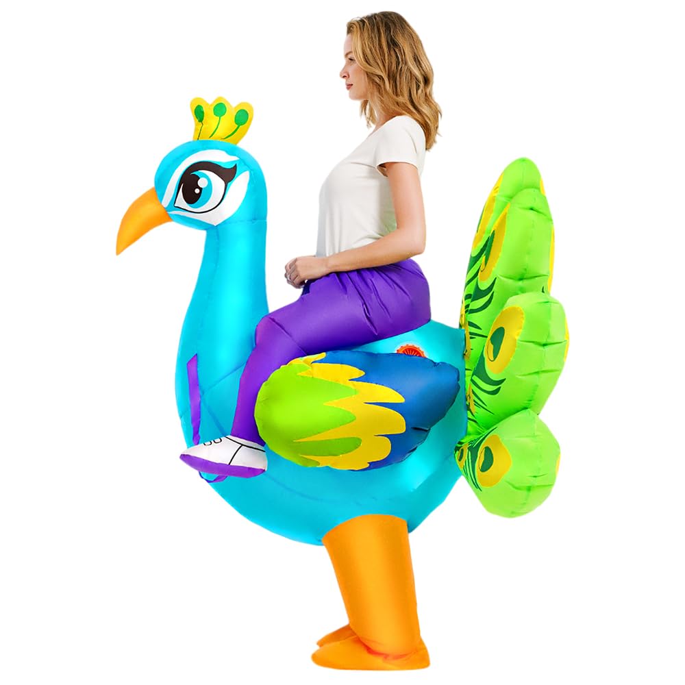 KOOY Inflatable Costume for Adult,Peacock Halloween Costumes Air Blow up Costumes for Women Girls, Funny Ride on Peacock Costume, Inflatable Suit for Men Halloween Party