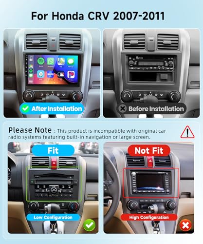 2+64G for Honda CRV 2007-2011 Android Car Stereo with Wireless Carplay/Android Auto, 9 Inch Touchscreen Bluetooth Car Radi...