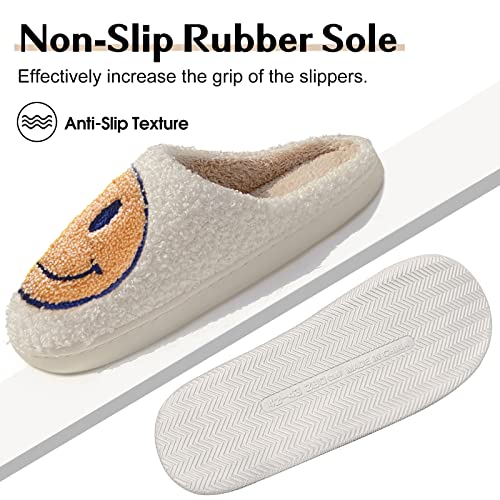 Bevaney Smile Face Slippers for Women - Soft Plush Retro Preppy Slip-on Comfortable Indoor/Outdoor Shoes