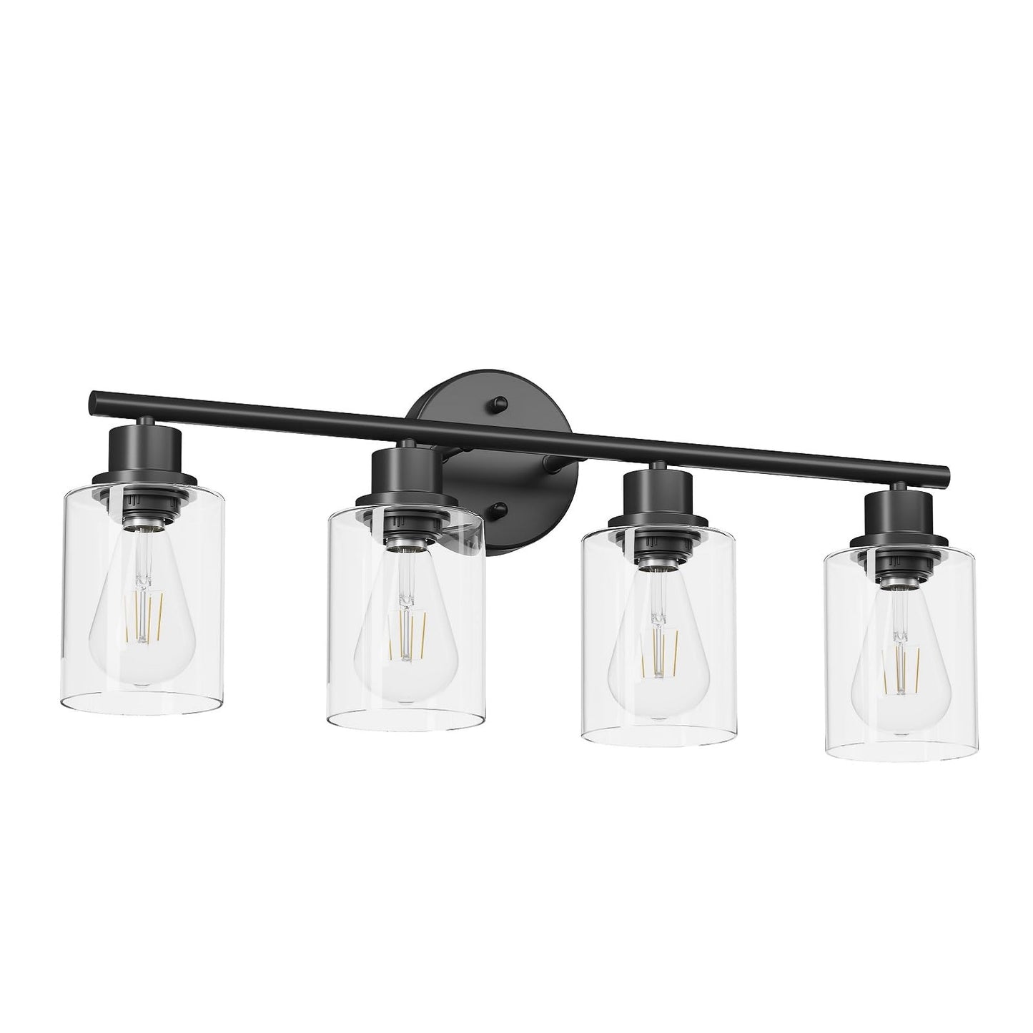 Guliaofo 4-Light Black Bathroom Light Fixtures, E26 Modern Vanity Lights for Bathroom with Clear Glass Shade, Wall Lamps for Mirror Hallway Kitchen Cabinet Living Room Sconces Lights