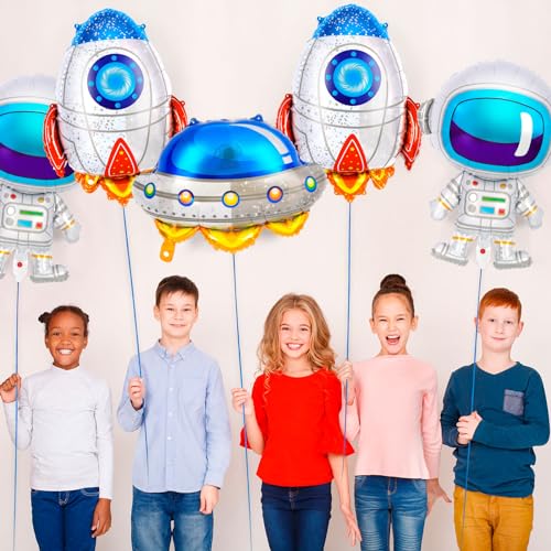 6 Pcs Space Balloons,Astronaut UFO Rocket Foil Balloons for Kids,Universe Party Decorations,Outer Space Balloon for Baby S...