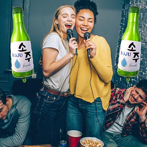 30" Soju Bottle Foil Balloons (set of 2, with straw) 21st Birthday Decorations Korean Decor, Reusable Inflatable Karaoke K...