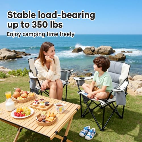 yuzhiyuan Heavy Duty Camping Chairs 600D Oxford Portable Folding Chair - Extra Wide Armrests, Cup Holder & Cooler Bag, Sup...