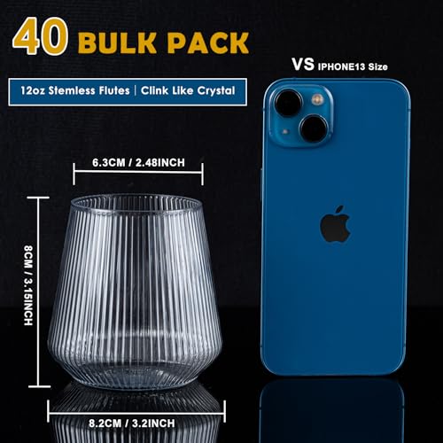 40-Pack Plastic Wine Glasses Disposable | Ribbed 12oz Premium Unbreakable Solo Cups Crystal-clear Reusable Whiskey Glasses...