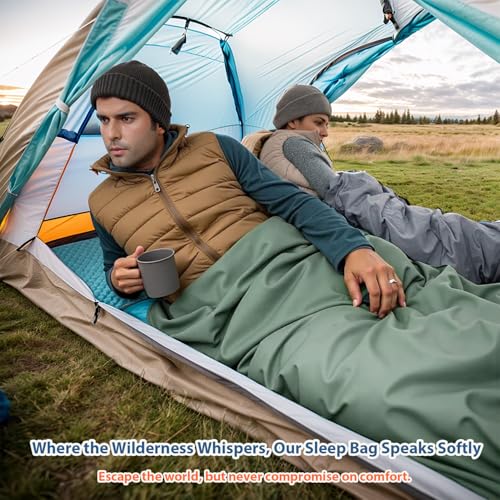 Compact Ultra Lightweight Sleeping Bag Envelope Backpacking Bag with Compression Sack for Adults Warm Weather Camping, Tra...