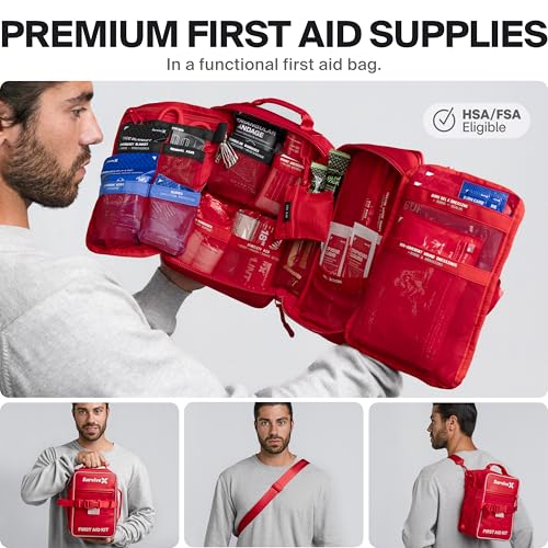 SurviveX Large Pro First Aid Kit for Car, Travel & Home - Emergency Kit for Hiking, Camping, Backpacking and Outdoors - In...