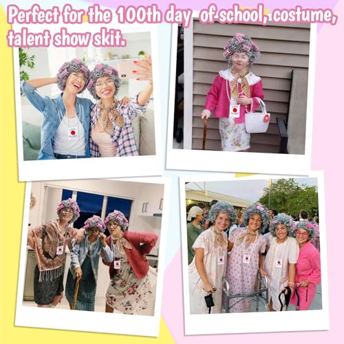 Boutrele Old Lady Costume for Kids Women,100 Days of School Costume Girls,Granny Grandma Costumes Wig Accessories
