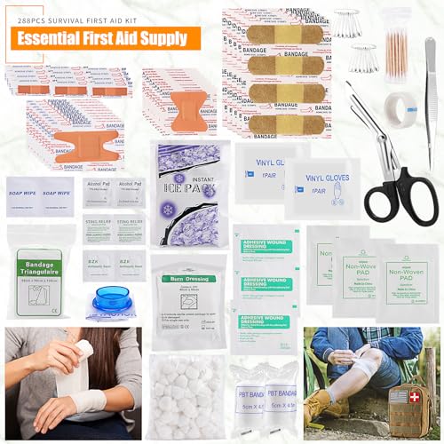 Survival First Aid Kit, Molle Medical Pouch 288PCS Outdoor Emergency Survival Gear and Equipment for Hiking Camping Huntin...