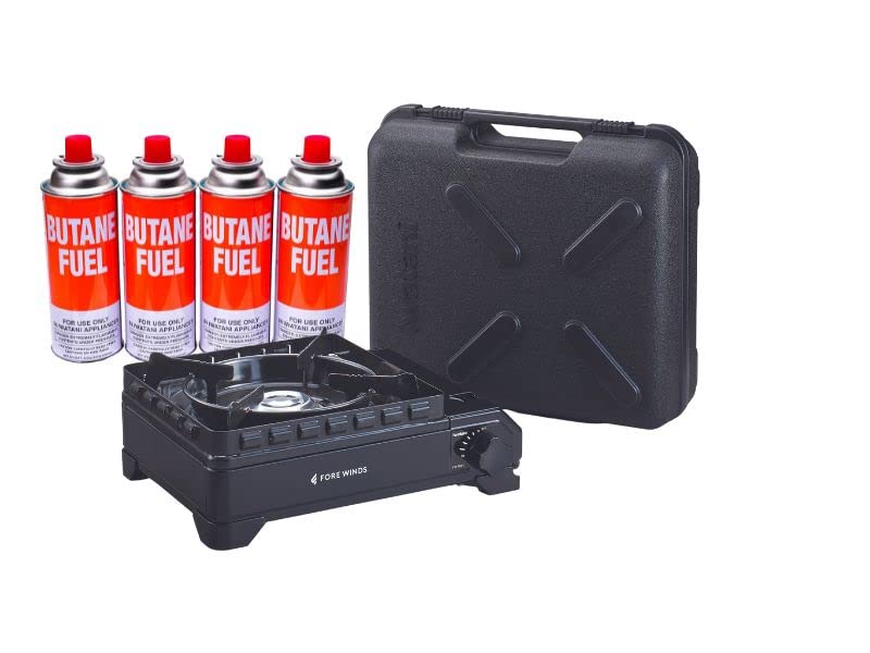 Iwatani Fore Winds Rugged Camp Stove & Premium Iwatani Butane 8oz 4-Pack