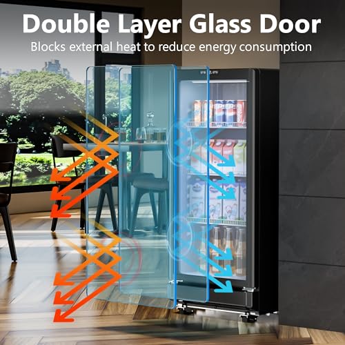 ICEVIVAL 6 Cu.Ft Commercial Refrigerators, Display Fridge with Double-Tempered Glass Door, Beverage Cooler for Bar, Offic...