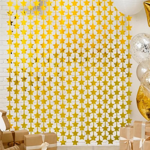 LOLStar 2 Pack Gold Stars Birthday Decorations 3.3X6.6 ft, Golden Party Backdrop Foil Fringe Curtains, Streamers Congrats ...