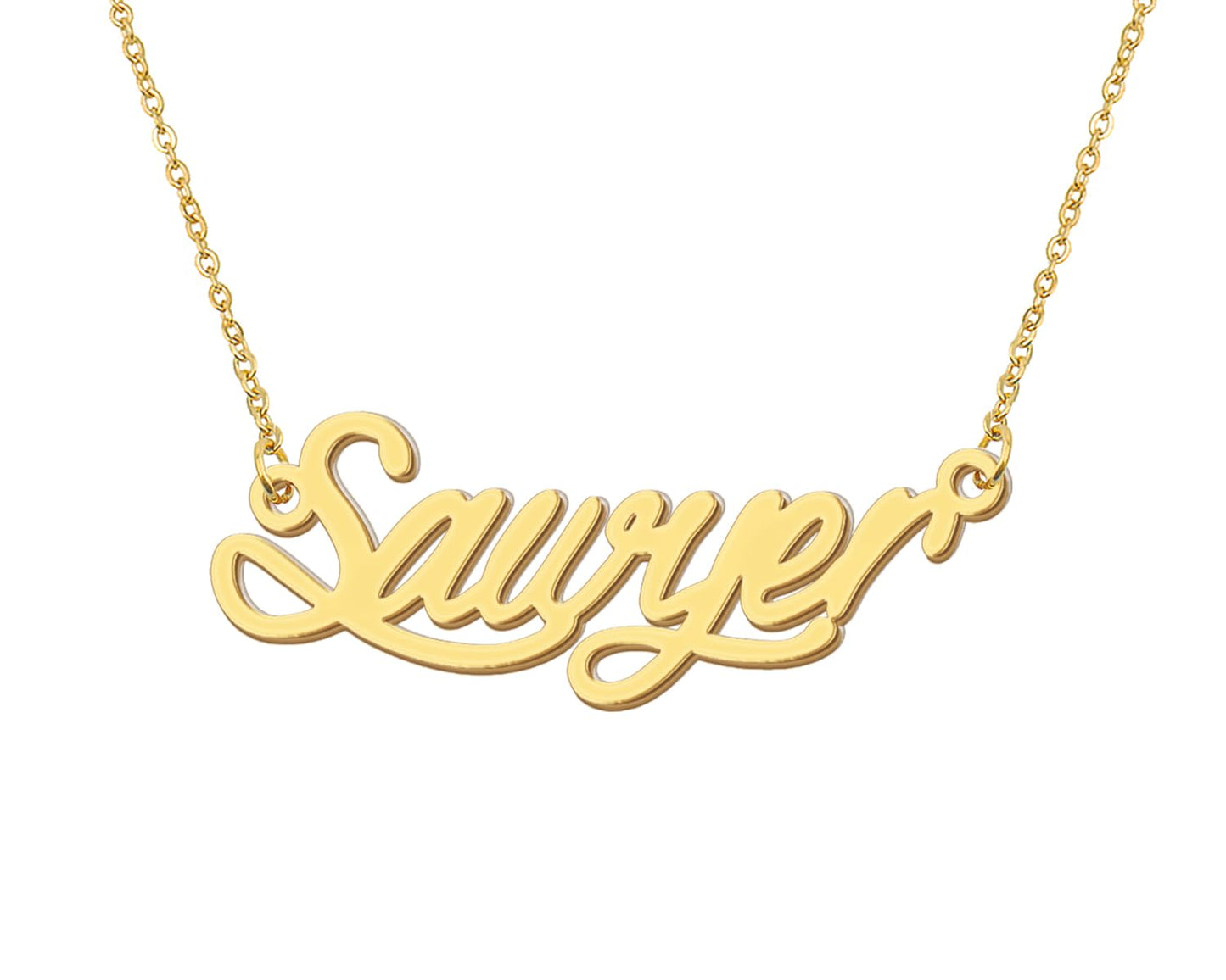 Aoloshow Sawyer Charm Name Necklace 18k Gold Plated Stainless Steel Mens Nameplate Jewelry for Son