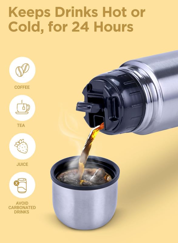 Milton Thermosteel Flip Lid 750, Double Walled Vacuum Insulated Thermos 750 ml | 25 oz | 24 Hours Hot and Cold Water Bottl...