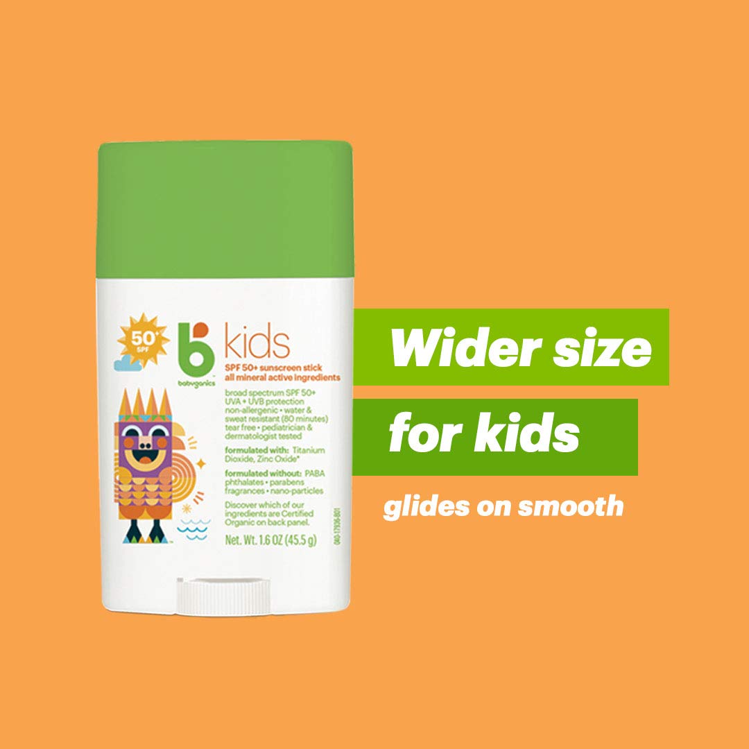Babyganics SPF 50 Travel Size Kids Sunscreen Stick UVA UVB Protection | Water & Sweat Resistant |Non Allergenic, 1.6oz (Pack of