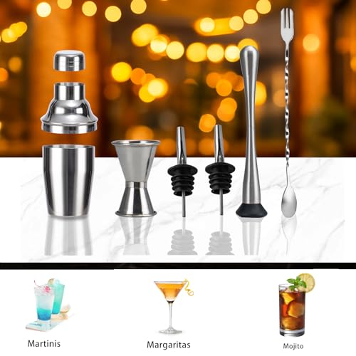 WELKOR 6 Piece 8oz Professional Cocktail Shaker Set with Built-in Strainer,Martini and Margarita Shaker for Home Bar, Bost...