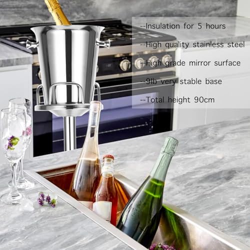 Ice Bucket with Stand Standing Champagne Bucket for Party Stainless Steel Wine Bucket Wine Cooler with Stand 5L Wine Chill...