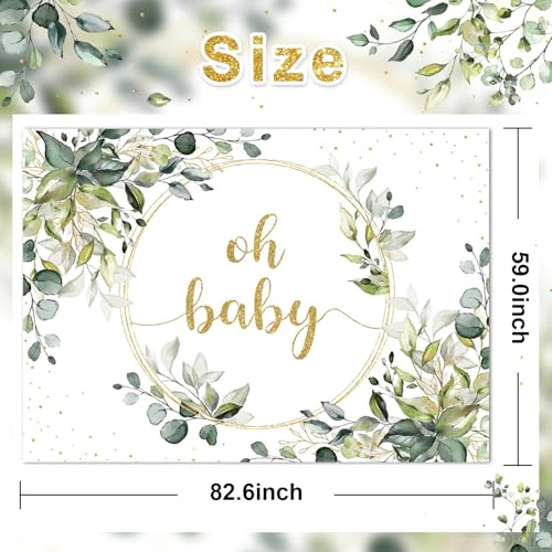 Mocsicka Greenery Baby Shower Backdrop Gold Oh Baby Background Green Eucalyptus Baby Shower Party Cake Table Decoration Ba...