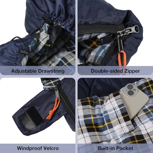 REDCAMP Flannel Sleeping Bag for Adults, Comfortable Cotton Sleeping Bags for Camping with Detachable Hood, Red/Grey/Blue/...
