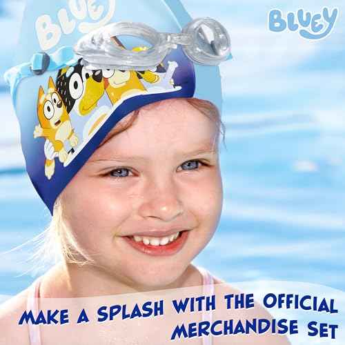 Bluey Kids Swim Goggles and Swim Cap Set Anti-Fog UV Protection