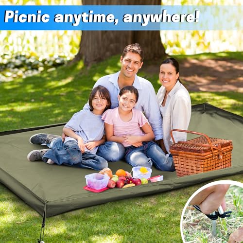 RunNico Waterproof Walled Beach Blanket, Enclosed Beach Mat with Stakes and Storage Bag, Sandproof Ground Blanket for Outd...