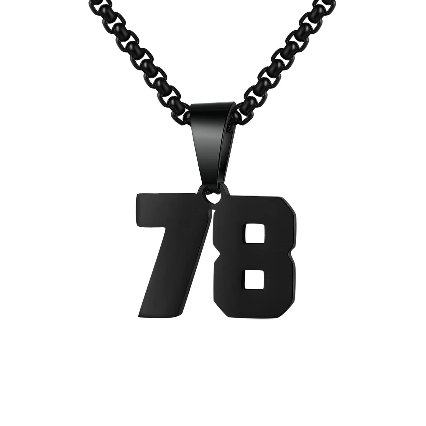 Number Necklaces Personalized Necklaces Black Initial Number Pendant Stainless Steel Chain Movement Necklaces for Men Women (78)