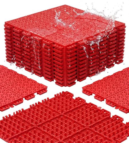 jxgzyy 20 PCS Basketball Court Tiles, 5/8 Inch Thick Portable Sport Outdoor Floor Tiles, Non Slip PP Interlocking Drainage...