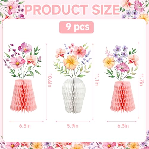 Wildflower Honeycomb Centerpieces for Tables, 9 PCS Floral Vase Table Decorations, Wildflower Birthday Decorations, Flower...