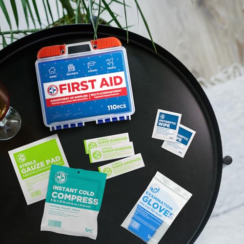 Be Smart Get Prepared 110 pc First Aid Kit: Clean, Treat, Protect Minor Cuts, Home, Office, Car, School, Business, Travel,...