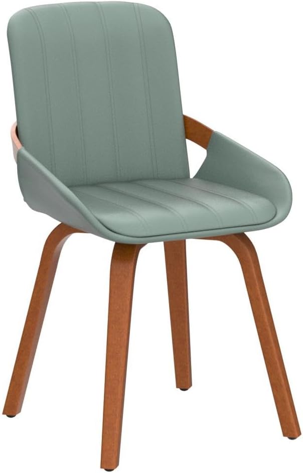 YOUUGIOR Mid Century Modern Faux Leather Upholstered Dining Chairs Set of 2,Armless Accent Chairs with Sturdy Natural Wood Legs,Bamboo Backrest Support for Kitchen&Dining Room Chairs(Green PU)