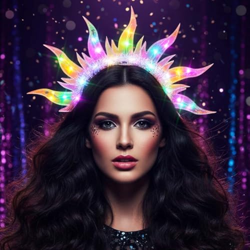 DRESBE Light Up Fire Headband LED Sun Goddess Halo Headbands Flame Party Rave Hair Accessories for Women