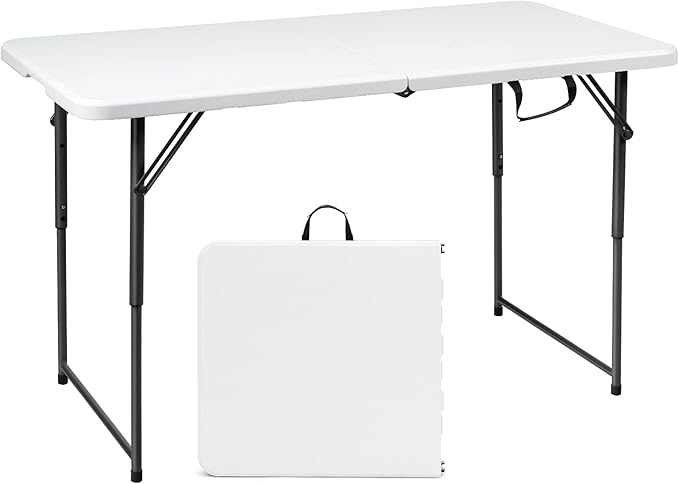 Goplus 4ft Folding Table, 48 x 24 Inch Indoor Outdoor Foldable Plastic Folding Tables, Height Adjustable Portable Rectangu...