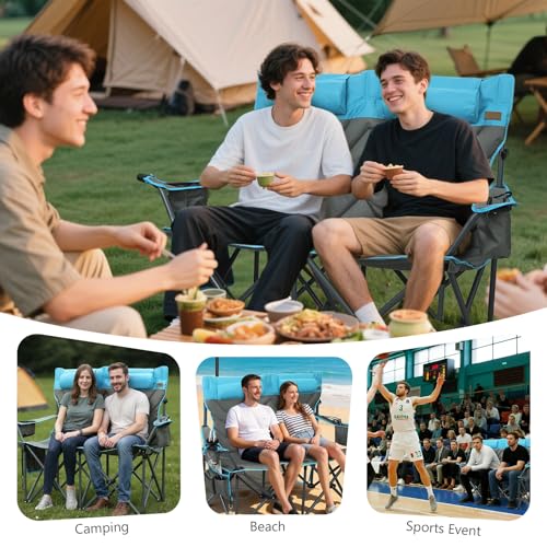 CXHSFNAL Oversized Double Camping Chair Heavy Duty Camping Loveseat Extra Tall 2 Person Lawn Chair for Adults Foldable Cam...