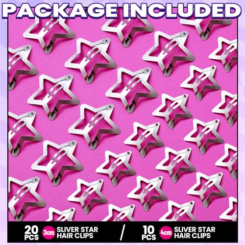 YGDZ Star Hair Clips and Barrettes Set - 20 pcs 1.22" Y2K Hair Accessories, 10 pcs 1.61" Silver Clips for Girls Women, Rav...