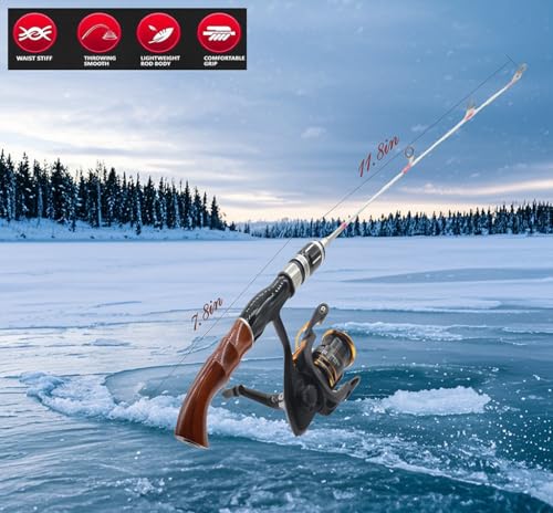 19.7” Ice Fishing Rod and Reel Combo-Spinning Ice Fishing Combos Fishing Poles Bass Crappie Rod Fishing Pole Kids Fishing ...