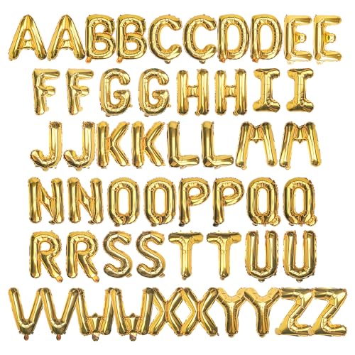 [52 PCS] 16" Foil Gold Letter Balloons 2 Sets of A-Z, Mylar Aluminum Hanging Alphabet for Graduation New Year eve Birthday...