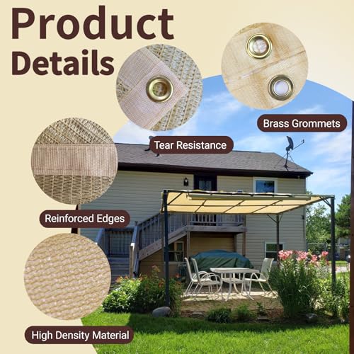 MEANCHEN 90% 10x20ft Sun Shade Cloth for Outdoor Deck Backyard Patio Garden Shade Fabric Privacy Screen Pergola Shade Cove...