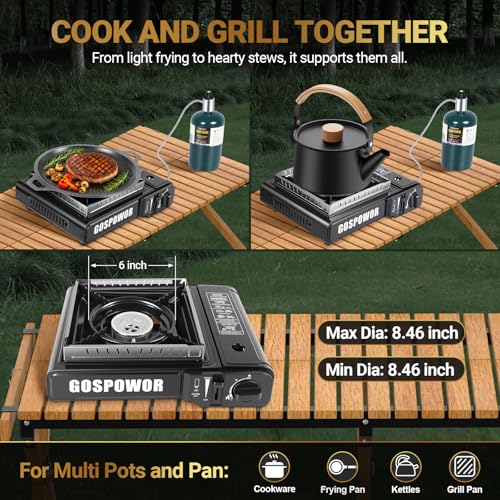 Propane or Butane Stove with Windblocker, Dual Fuel 10,000 BTU Propane Stove for Camping, Automatic Ignition,Gas Portable ...