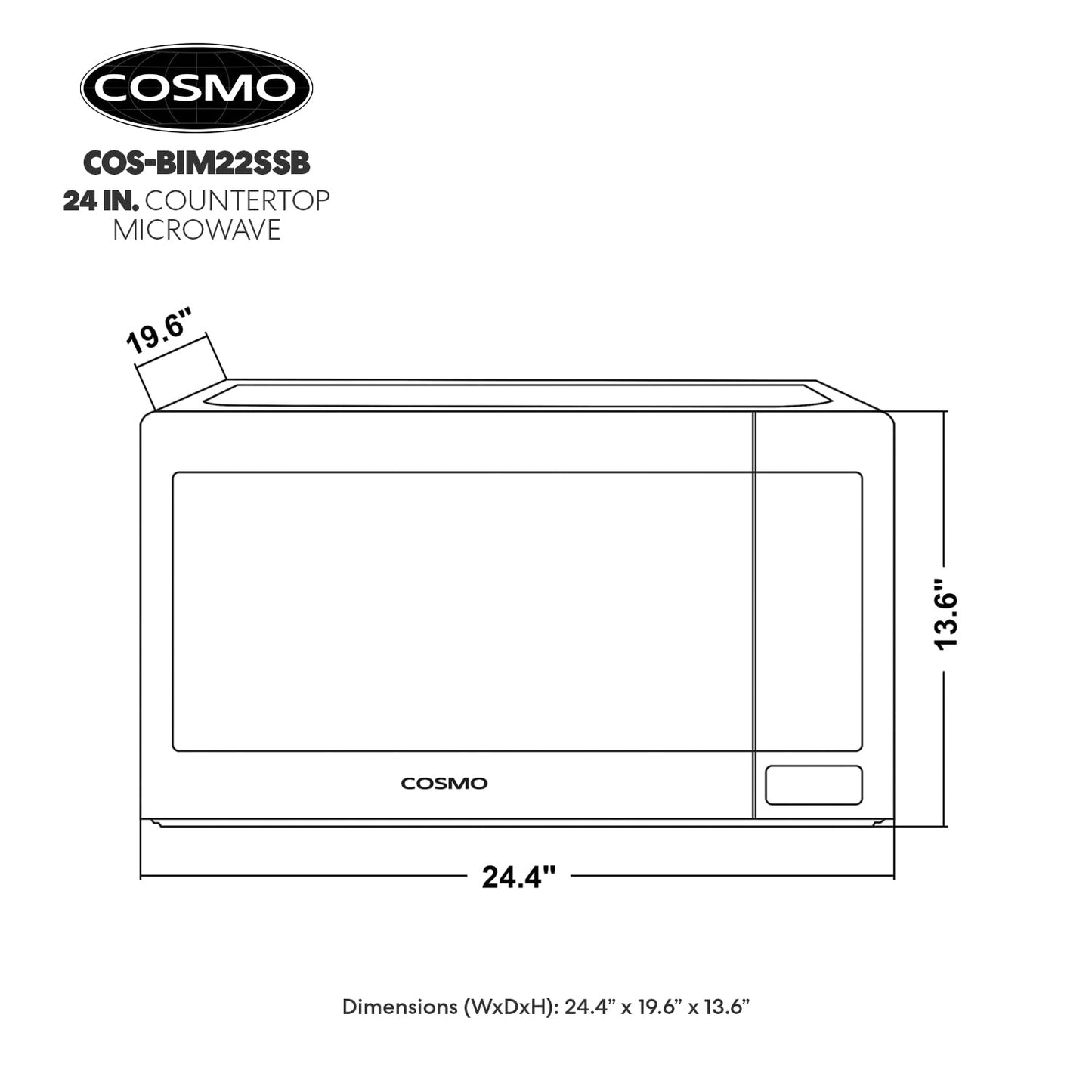 Cosmo COS-BIM22SSB 24 in. Nebula Collection 2.2 cu. ft. Countertop Microwave Oven in Stainless Steel