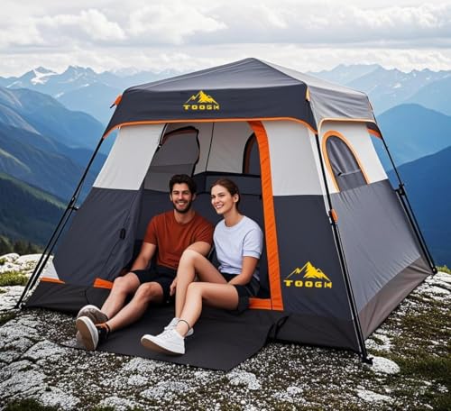 Toogh 3/4 Person Camping Tent with 1 Door, 4 Windows, and Upgraded Ventilation– Instant Setup, Waterproof, 8'x 8'x 67''Oxf...