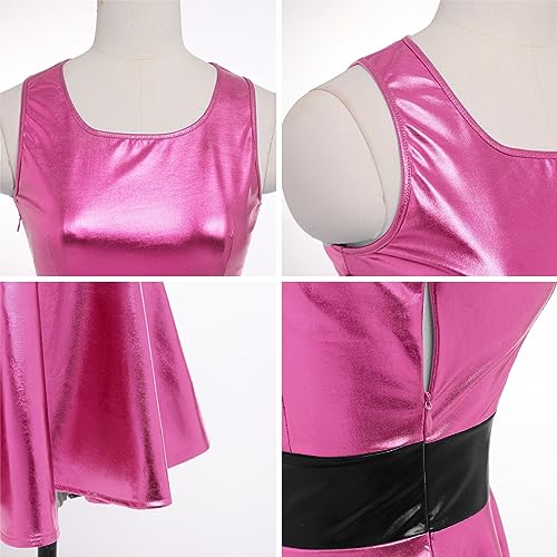 IDOPIP Women's Shiny Metallic Dress Sexy Sleeveless Skater Mini Dress Holographic Party Rave Dance Clubwear Halloween Costume