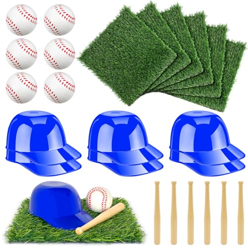 24 Pcs Baseball Party Table Decorations Kit Include Artificial Grass Mats 1.97 Inch Baseballs Baseball Bats Blue Caps for ...
