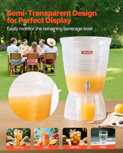VEVOR Beverage Dispenser, 2.64 Gallon Drink Dispenser for Parties, Plastic Juice Dispensers with Spigot Ice Chamber, Iced ...