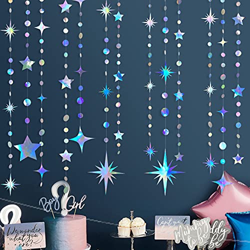 Iridescent Party Decorations Star Circle Dot Paper Garland Banner Bunting Streamer Metallic Hanging Twinkle Star Decoratio...