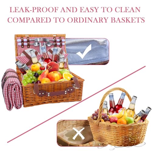Neti Neti Wicker Picnic Basket for 4 with Insulated Cooler & Waterproof Blanket – Large Willow Picnic Hamper for Outdoor, ...