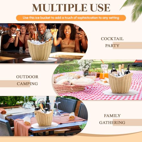 LemonRoad 2 Pcs Ice Bucket Woven Design with Scoops Diatomaceous Earth Pad 4l Champagne Wine Bucket Drink Bins for Parties...