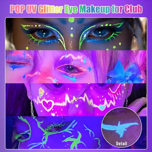 BOBISUKA 7 Colors Neon Eye Liner: UV Glitter Liquid Eyeliner Pencil - Colorful Waterproof Eyeshadow - Rainbow Smudge-proof...