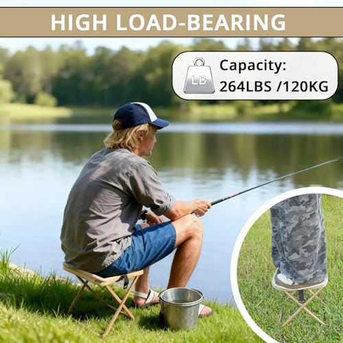 Portable Folding Camping Stool, Max 264lb,Thickened Carbon Steel, Ultralight Pocket Chair Fishing Stool, Storage Design an...
