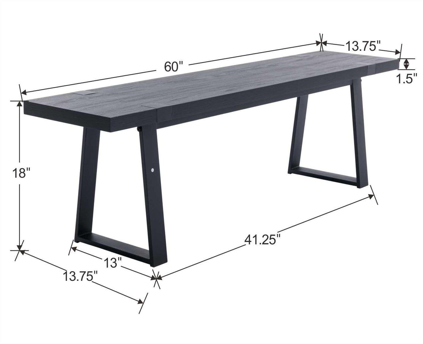 BESTANO Wooden Dining Bench 60” Industrial Table Benches, Seating Chair Rustic Indoor Benches, Mid Century Kitchen Bench with Metal Legs, Black