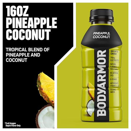 BODYARMOR Sports Drink, Pineapple Coconut, Electrolyte Drink Hydration, 16 Fl Oz Bottles (12 Pack), Flavored Coconut Water...