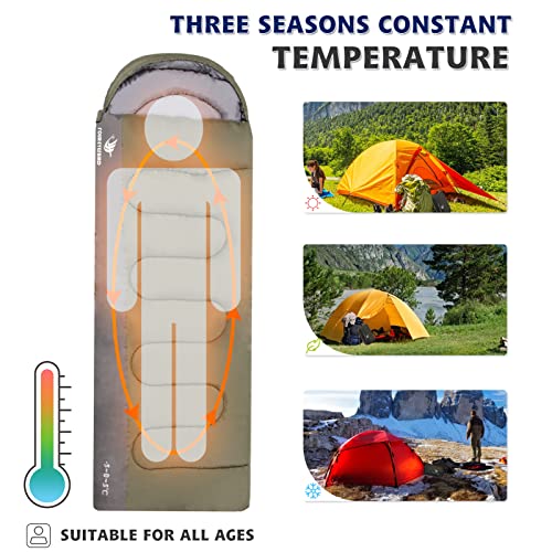 Arctic Lemmings Sleeping Bag for Adults & Kids,Waterproof Lightweight Backpacking Sleeping Bags, Envelope Hooded 3 Season ...